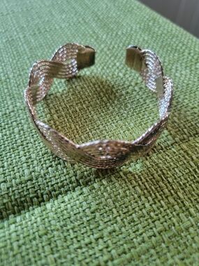 Rose/Silver Twisted Woven Open Cuff Bracelet - Women Jewelry
